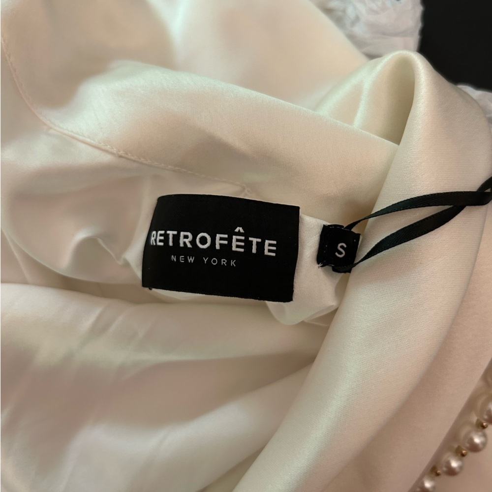 NWT Retrofete Electra Pearl Strap Maxi Satin Open Back Cowl Neck Dress White - Picture 5 of 11